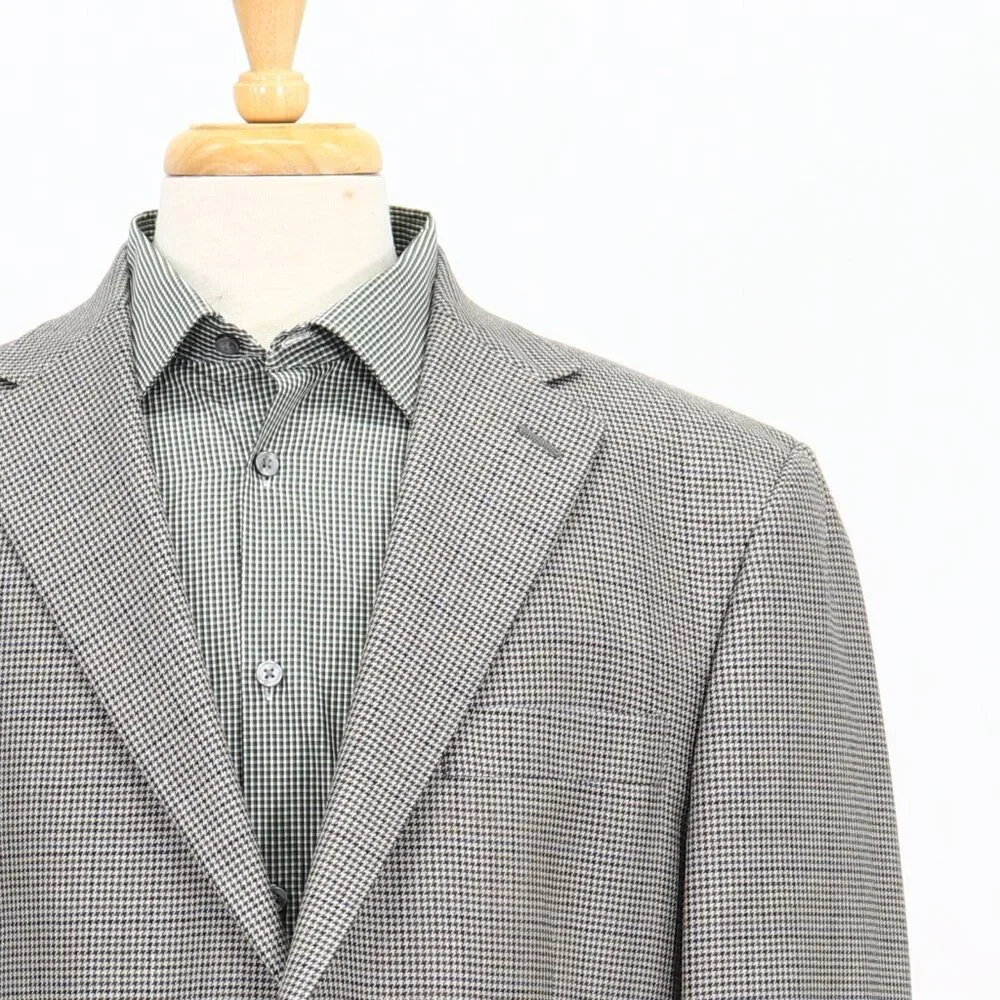 Hart Schaffner Marx Bespoke 44R Gray Sport Coat Blazer Jacket Check 2B Silk T140